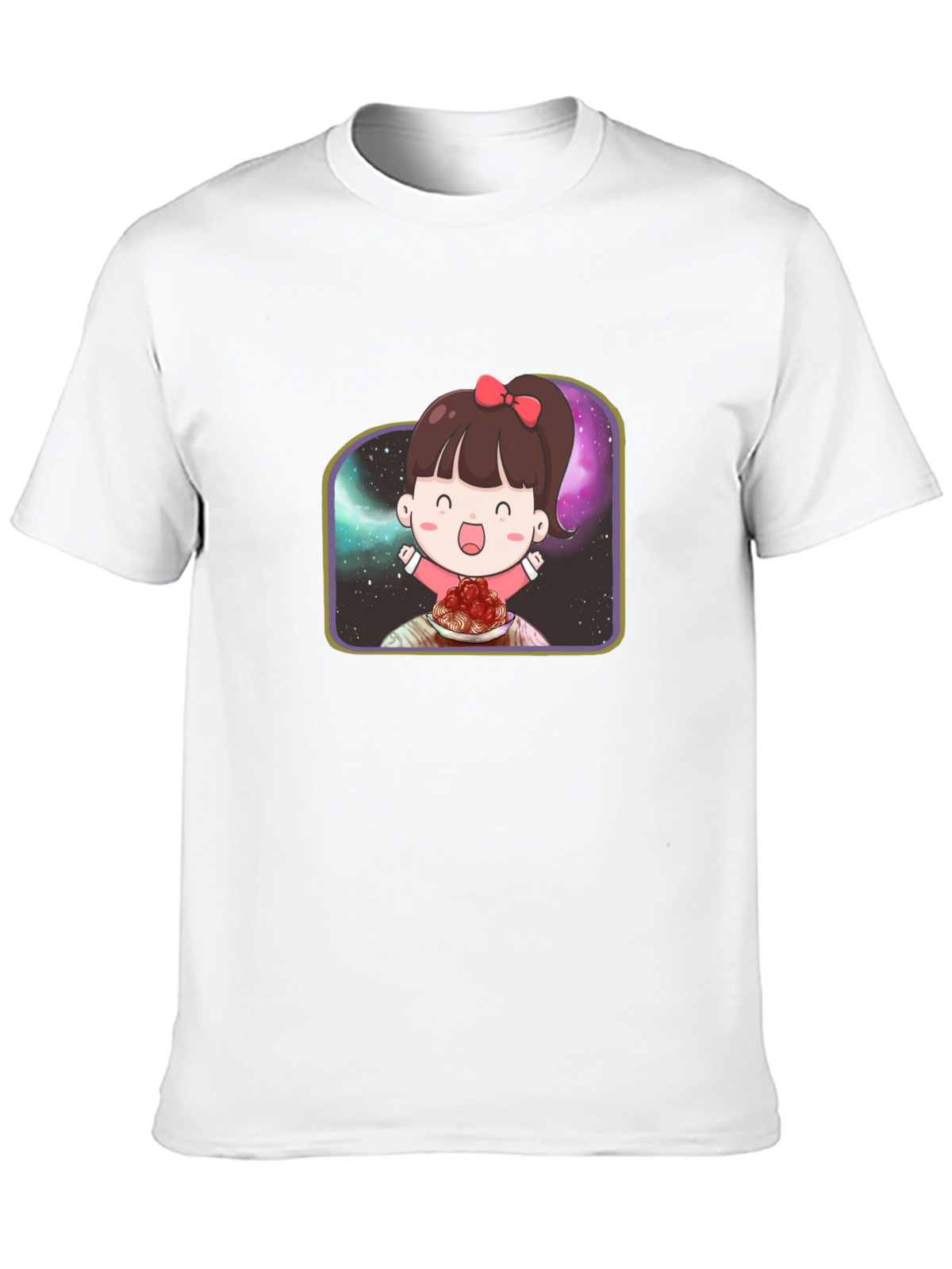 Cute Girl Spaghetti Galaxy Black T-Shirt