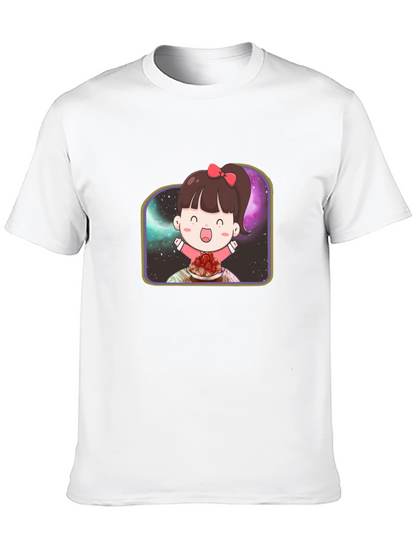Cute Girl Spaghetti Galaxy Black T-Shirt