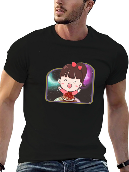 Cute Girl Spaghetti Galaxy Black T-Shirt