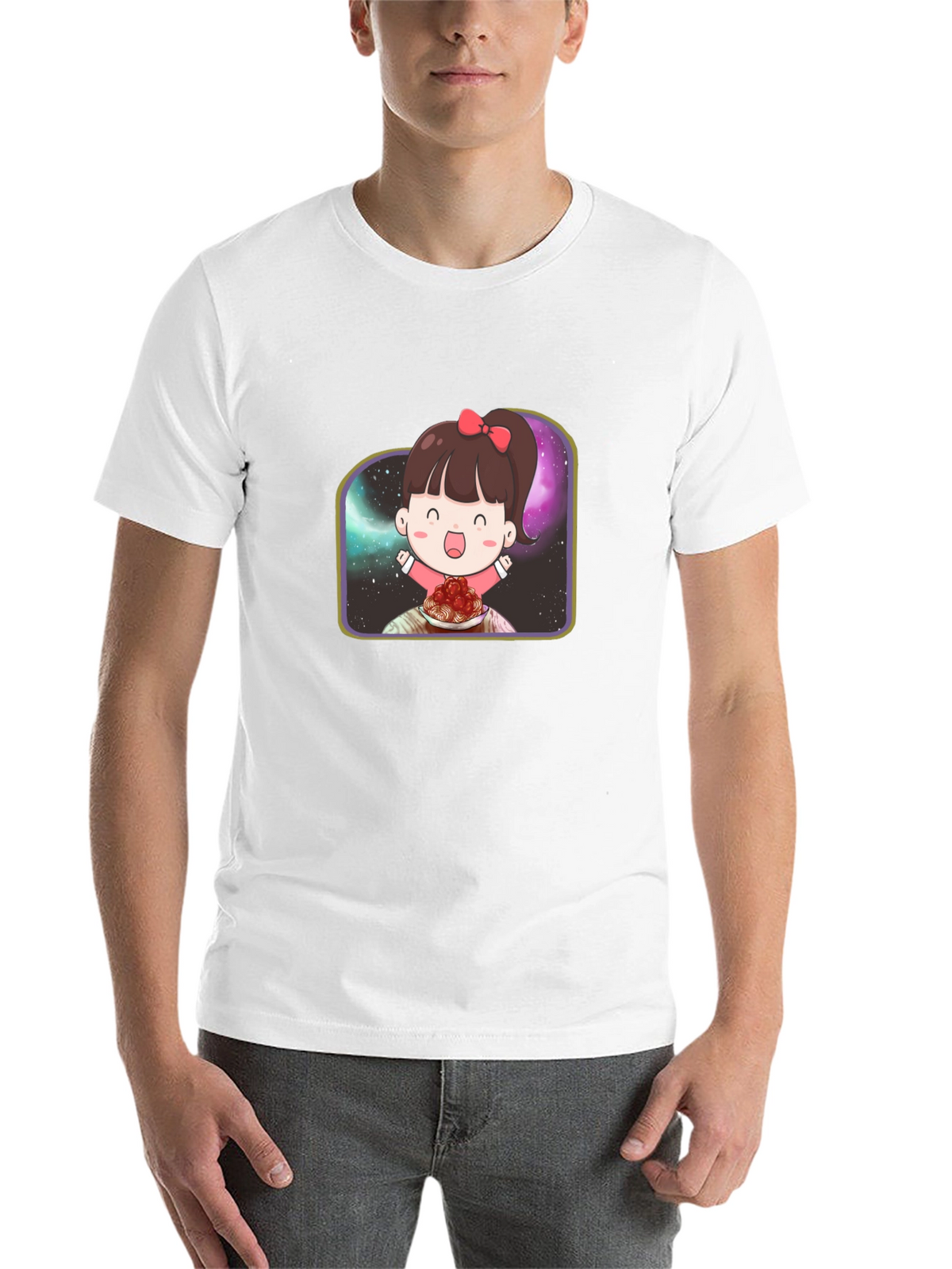 Cute Girl Spaghetti Galaxy Black T-Shirt