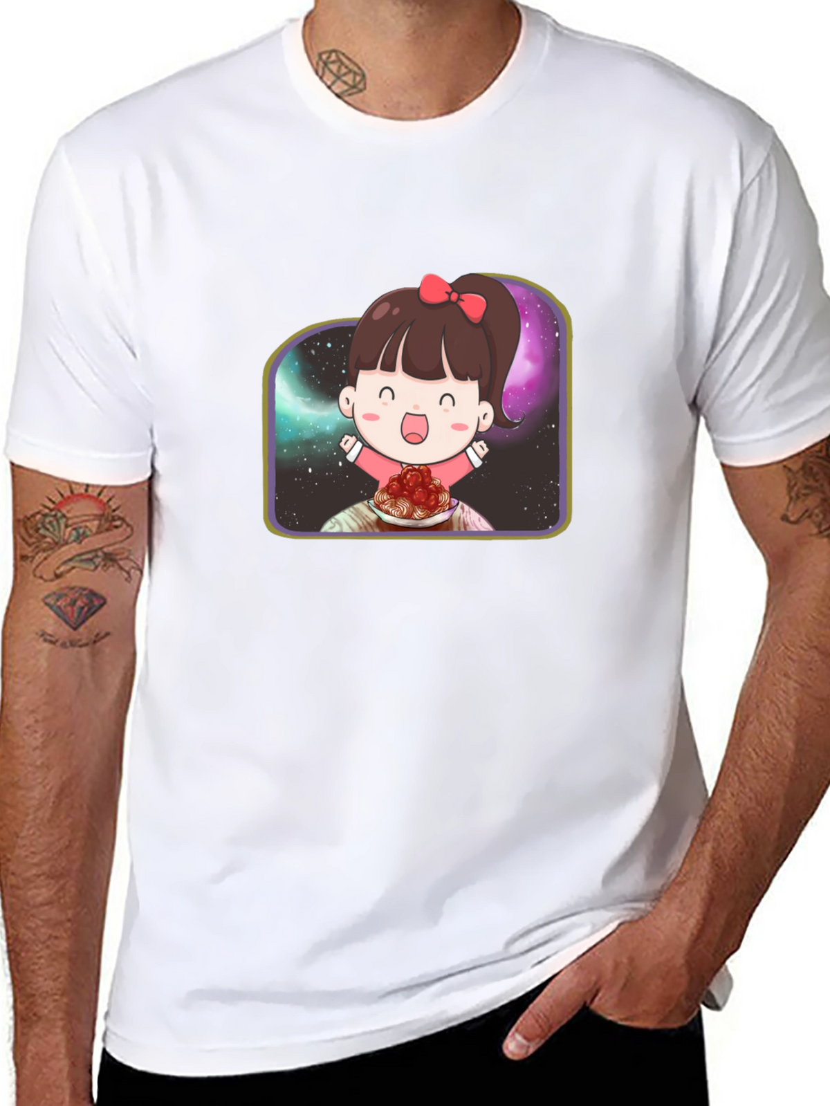 Cute Girl Spaghetti Galaxy Black T-Shirt