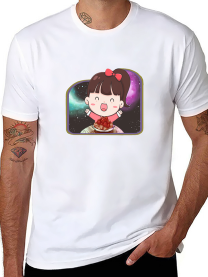 Cute Girl Spaghetti Galaxy Black T-Shirt