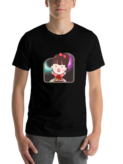 Cute Girl Spaghetti Galaxy Black T-Shirt
