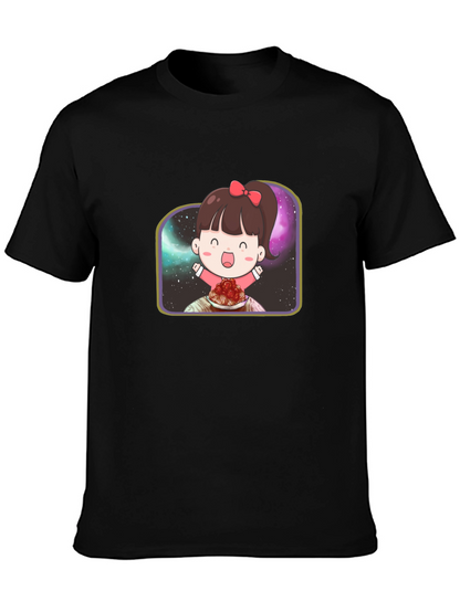 Cute Girl Spaghetti Galaxy Black T-Shirt