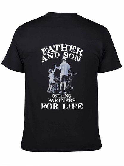 Father and Son Cycling Partners Black T-Shirt