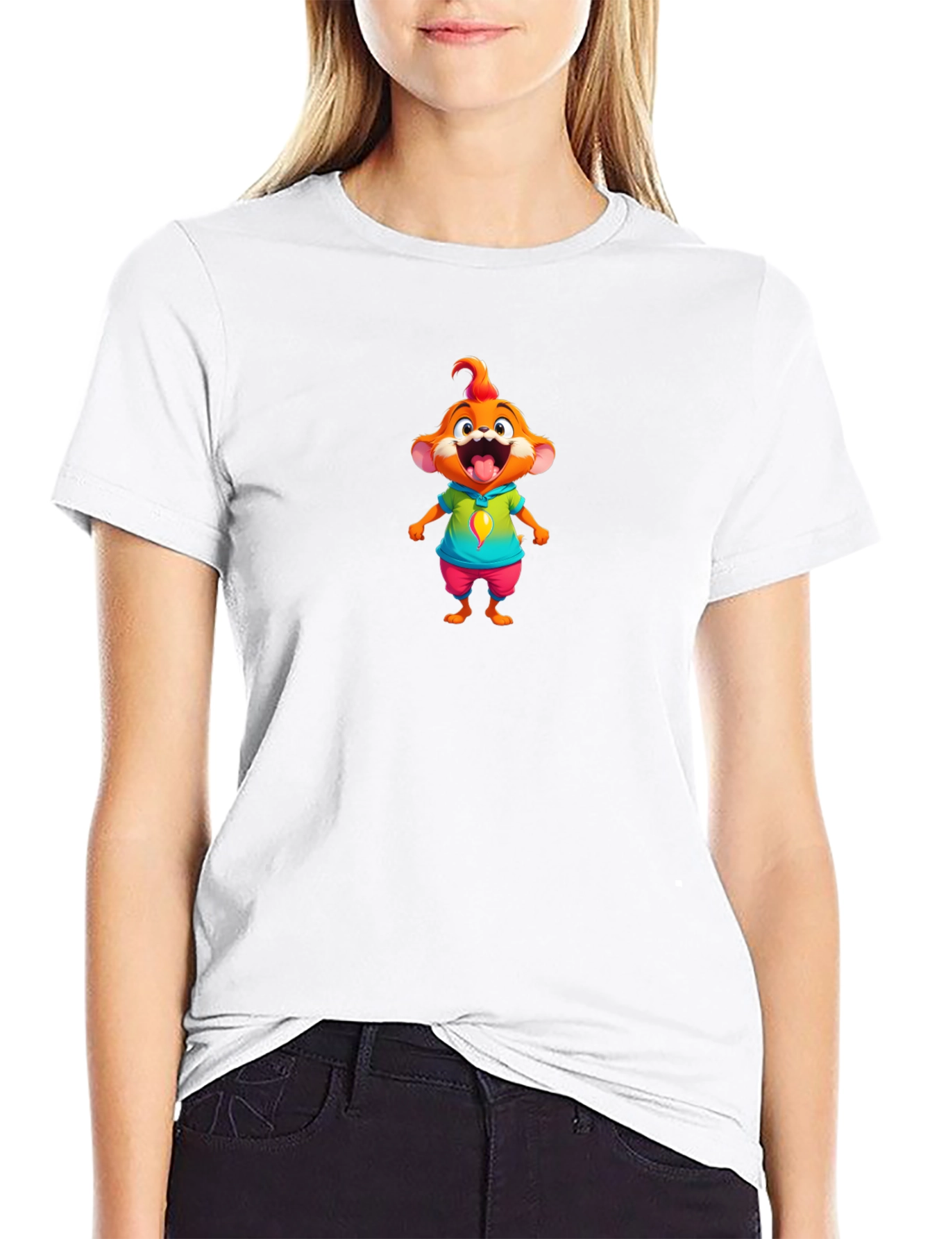 Cartoon Character Graphic Tee - Black T-Shirt