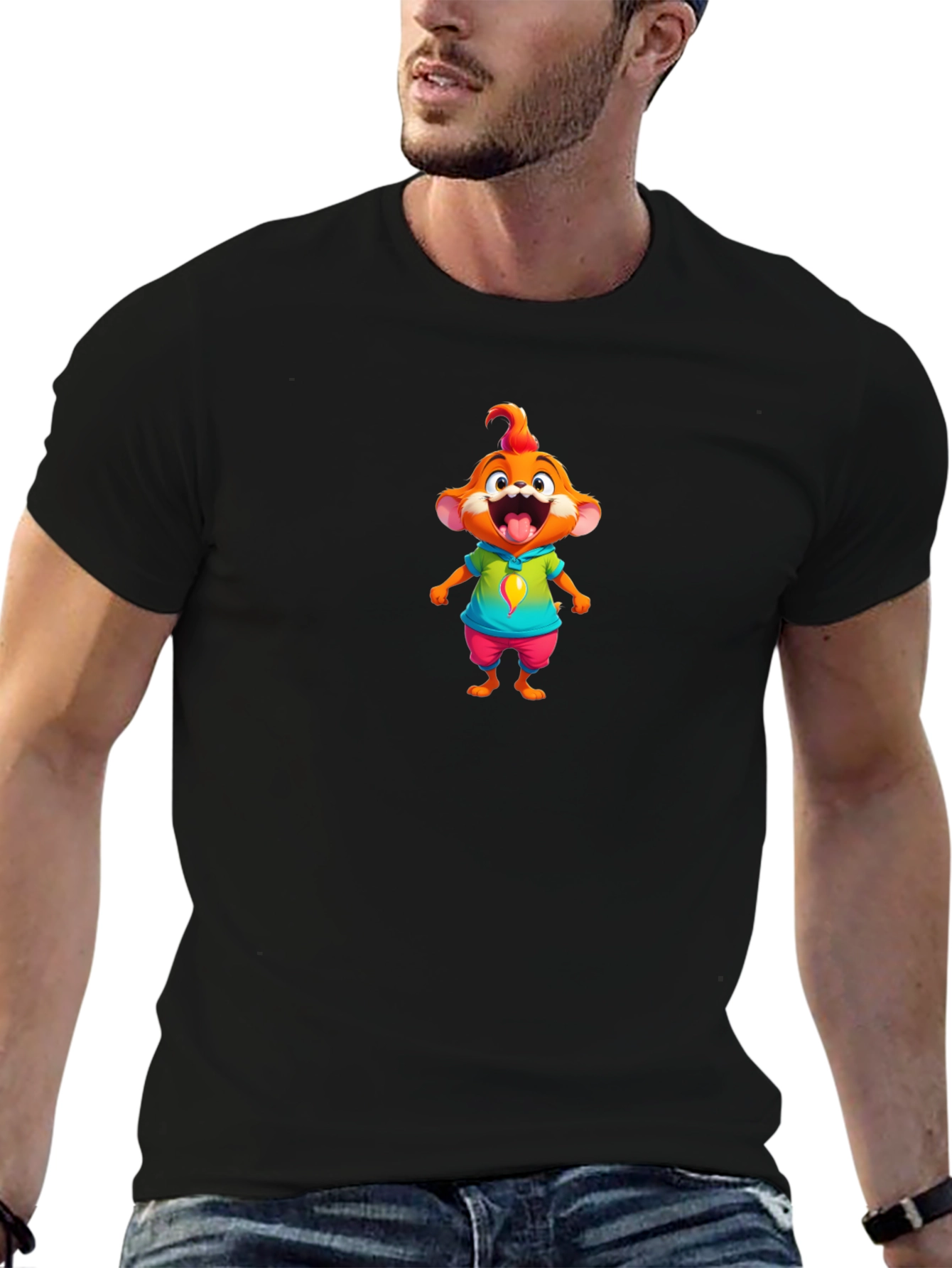 Cartoon Character Graphic Tee - Black T-Shirt