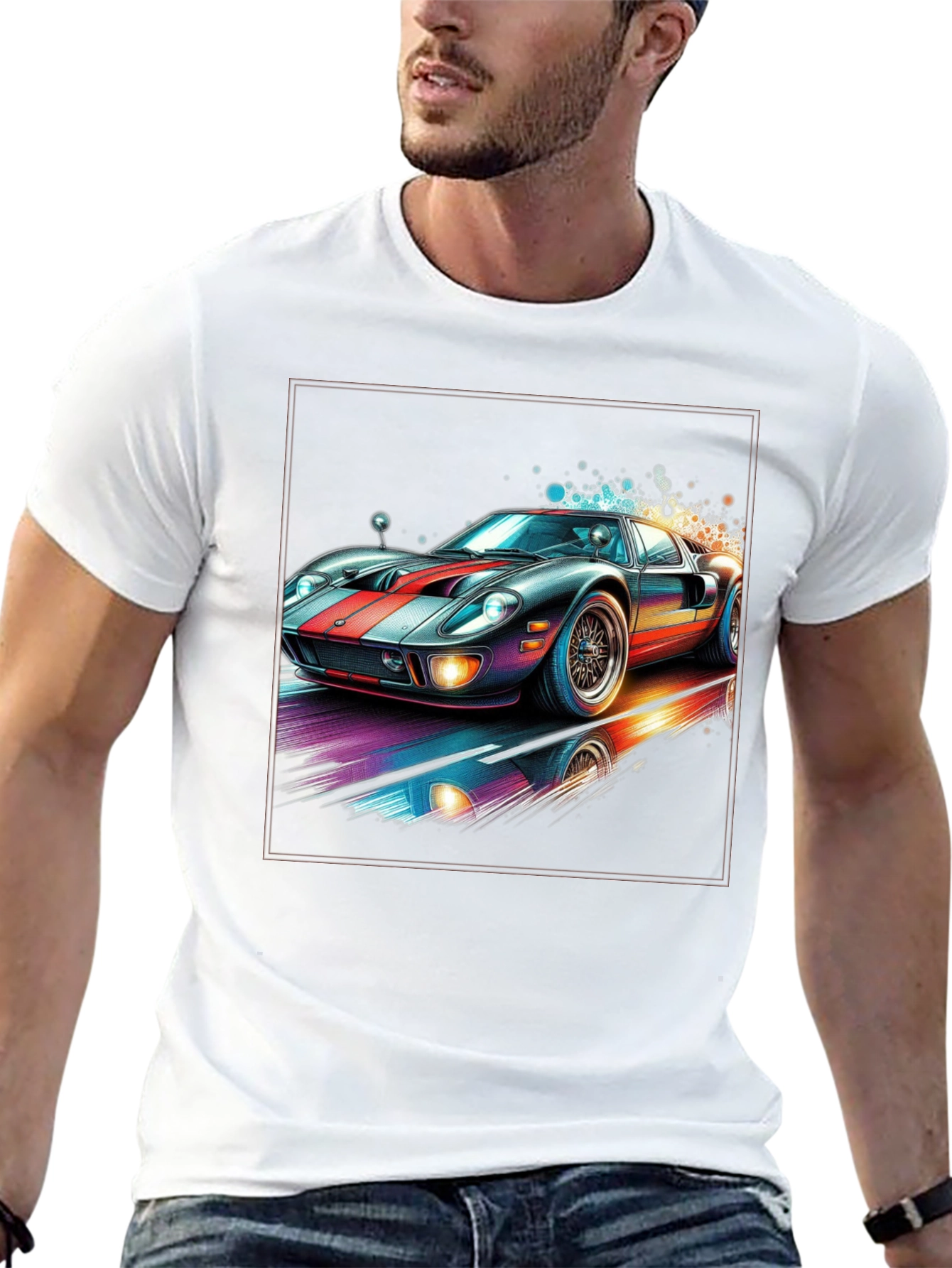 Retro Racing Car Graphic Tee - Black