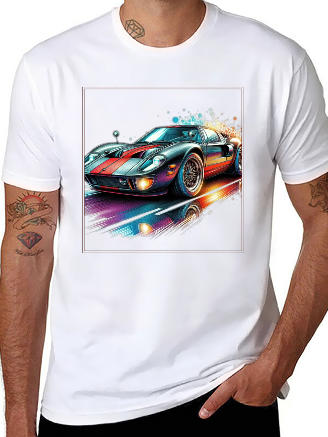 Retro Racing Car Graphic Tee - Black