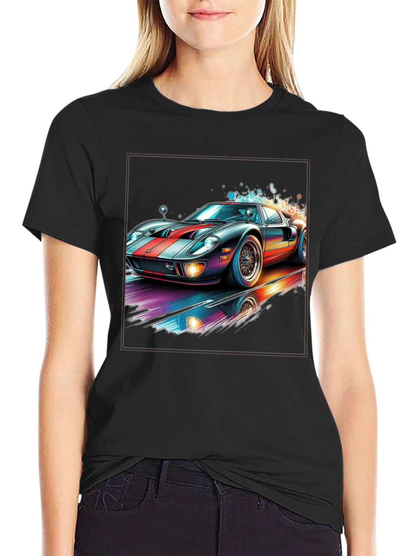 Retro Racing Car Graphic Tee - Black