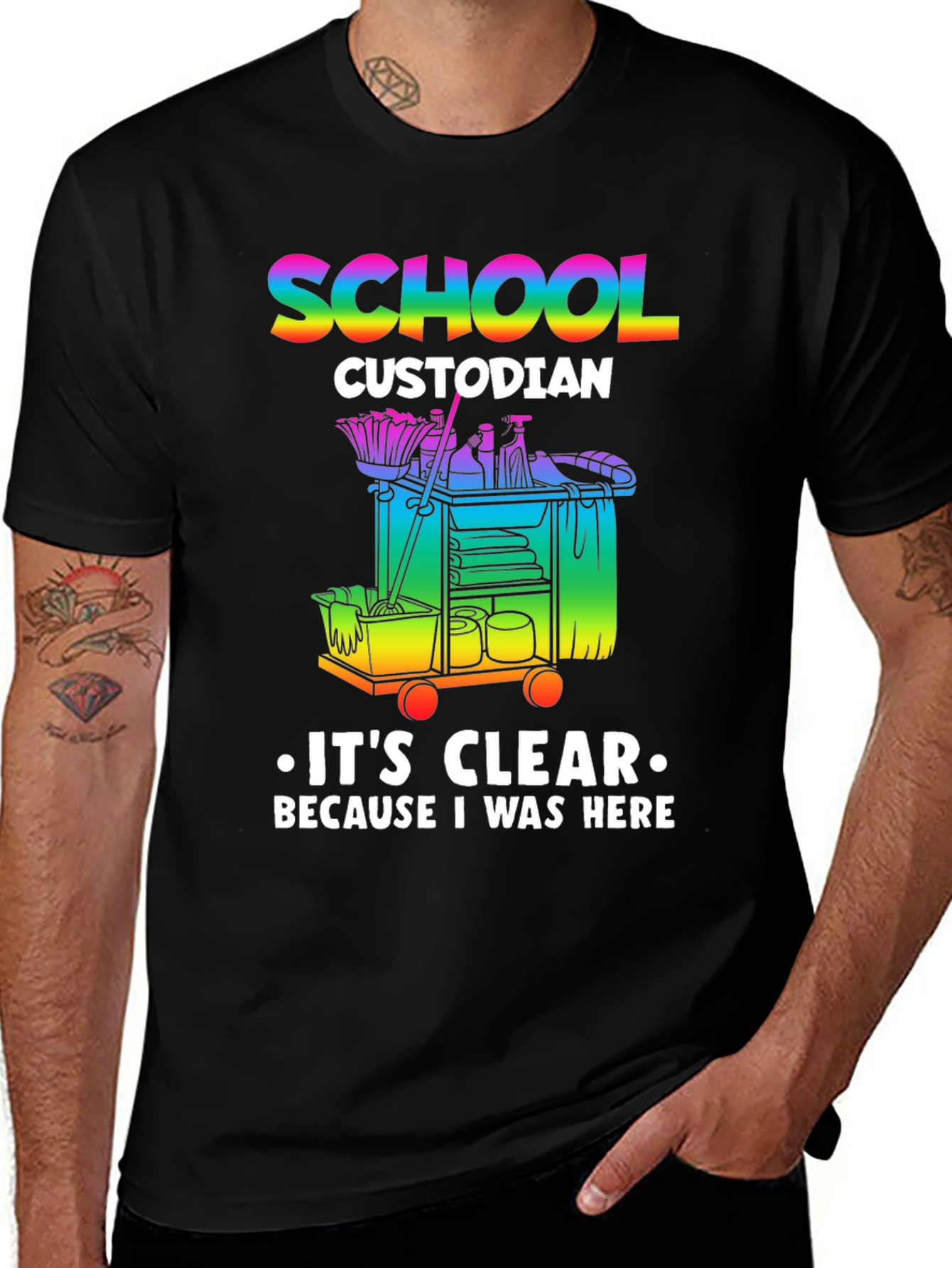 School Custodian T-Shirt - Rainbow Design