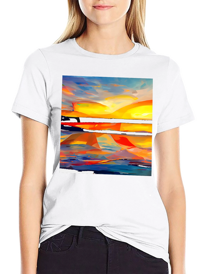 Abstract Sunset Graphic Tee - Vibrant Artistic Design