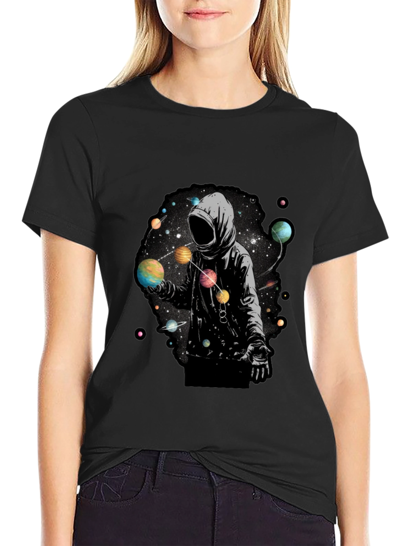 Cosmic Hoodie Graphic Tee - Black