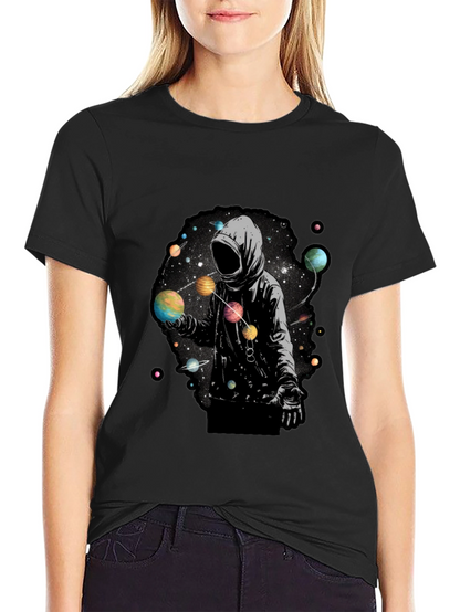 Cosmic Hoodie Graphic Tee - Black