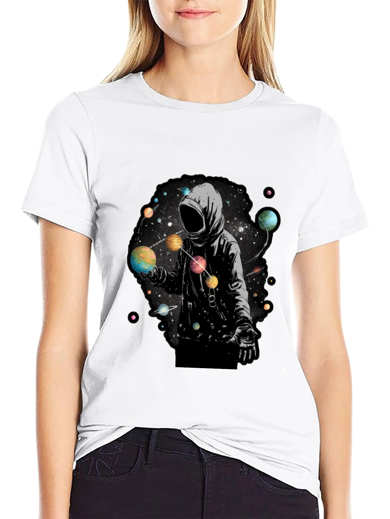 Cosmic Hoodie Graphic Tee - Black