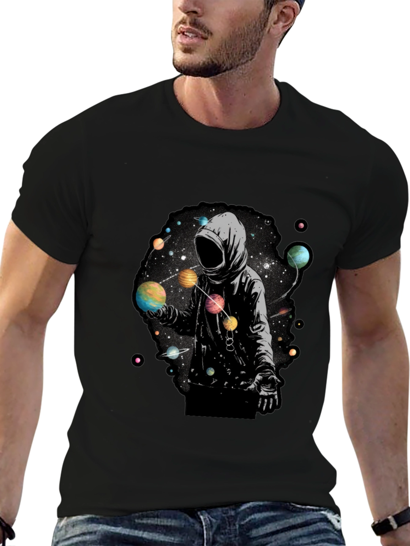 Cosmic Hoodie Graphic Tee - Black