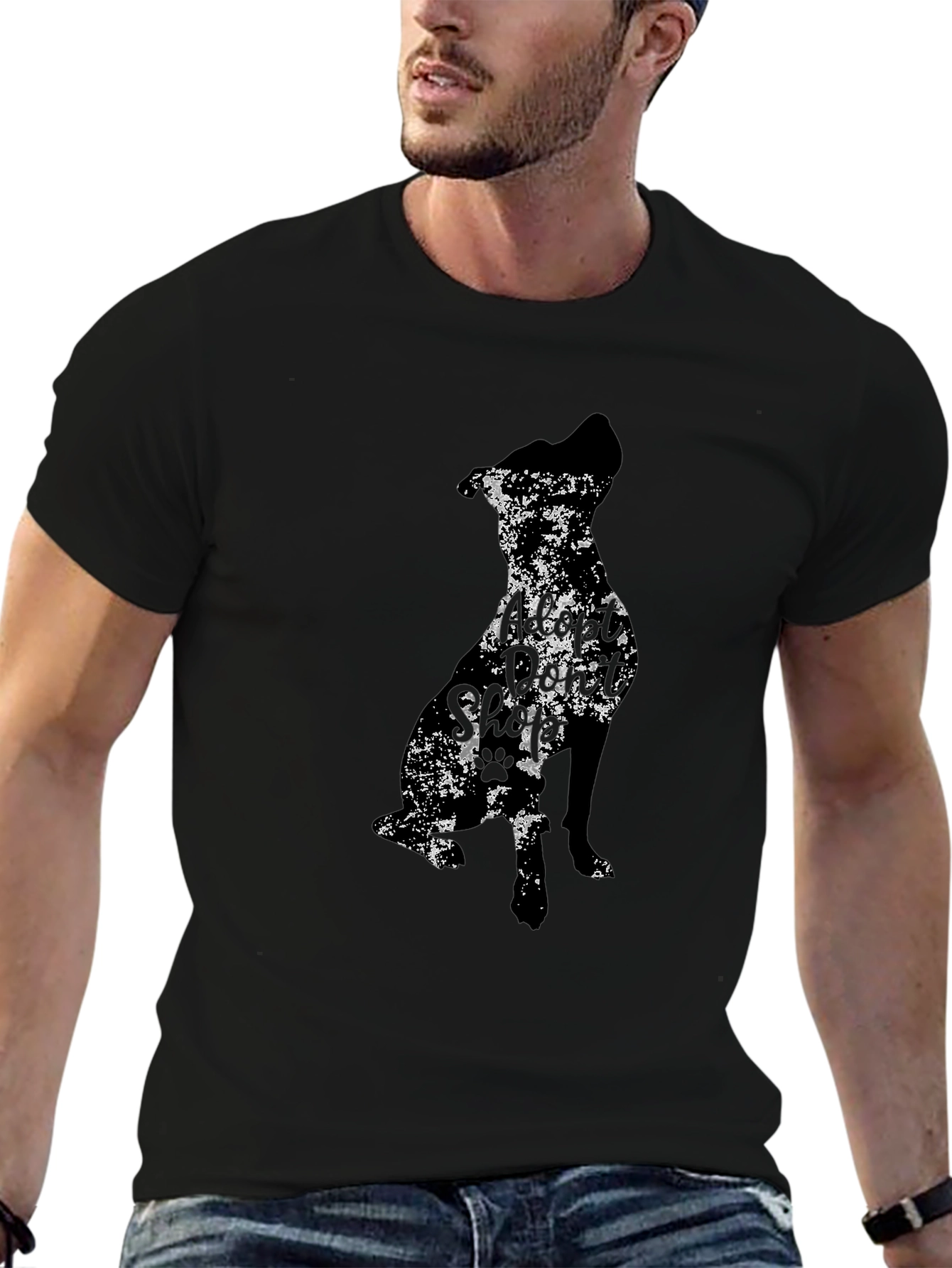 Distressed Dog Silhouette Black T-Shirt