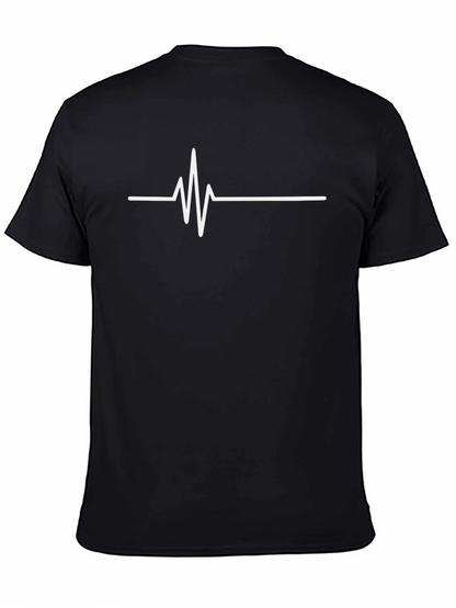 Heartbeat Line Graphic Tee - Black Cotton Casual T-Shirt