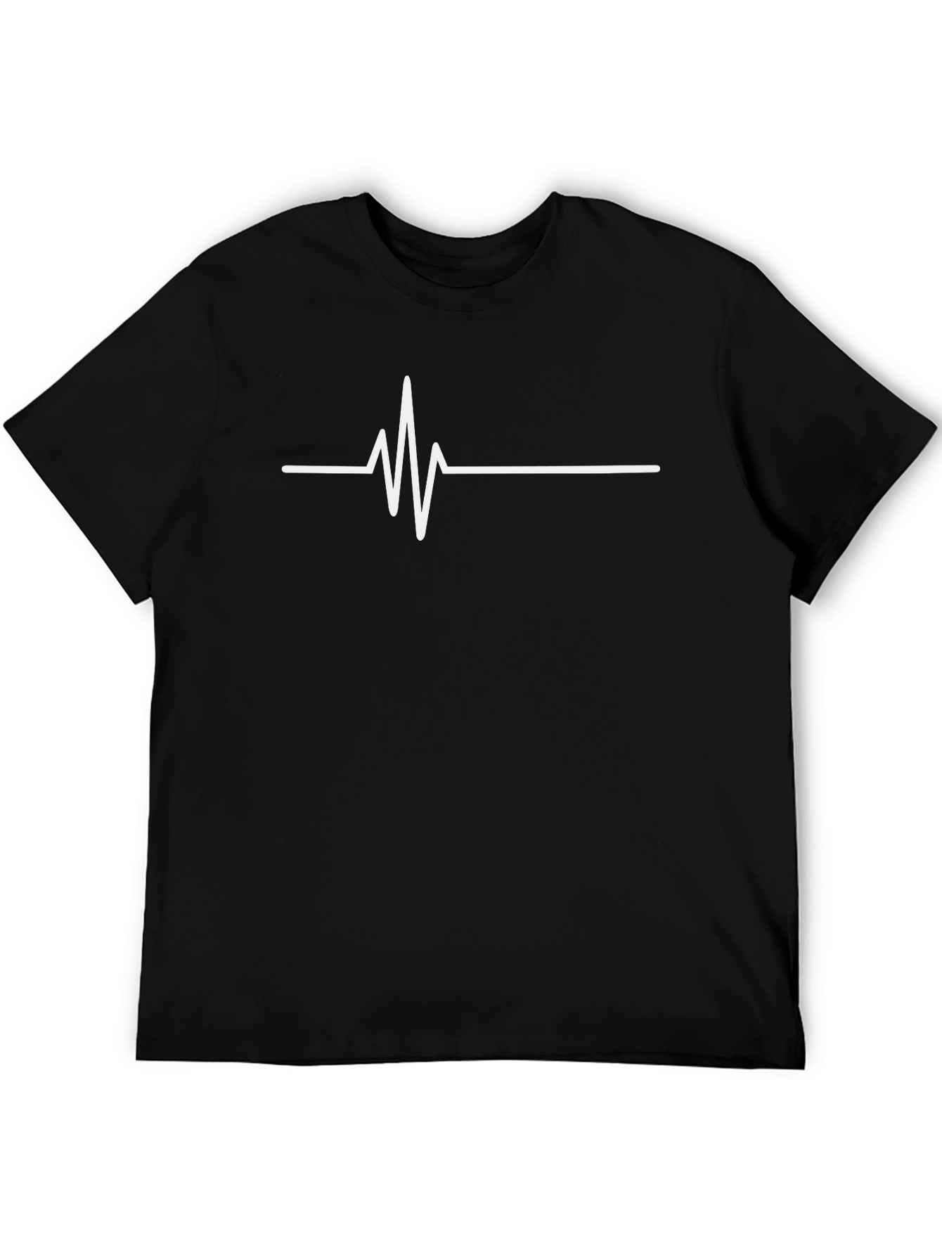Heartbeat Line Graphic Tee - Black Cotton Casual T-Shirt