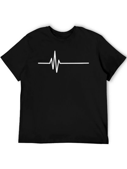 Heartbeat Line Graphic Tee - Black Cotton Casual T-Shirt