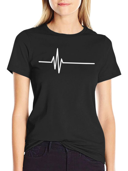 Heartbeat Line Graphic Tee - Black Cotton Casual T-Shirt