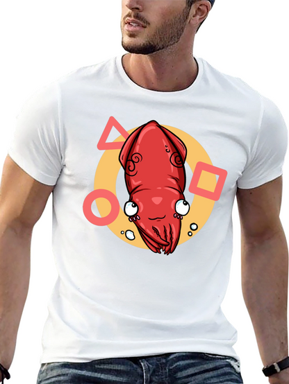Cartoon Squid Graphic Tee - Black Crew Neck T-Shirt