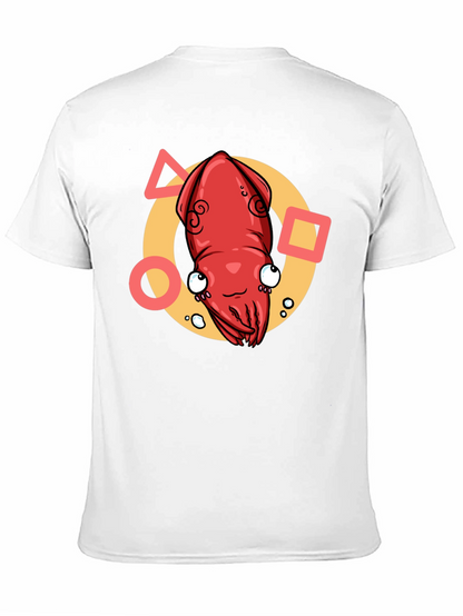 Cartoon Squid Graphic Tee - Black Crew Neck T-Shirt