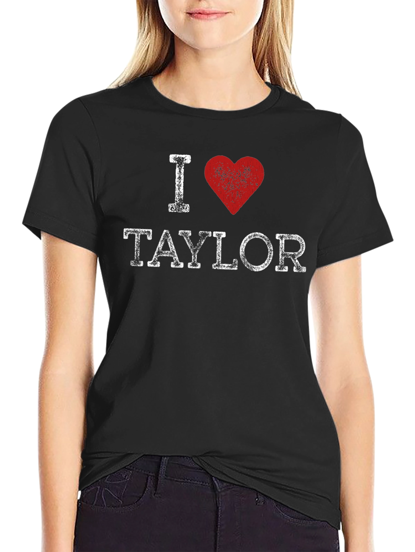 I Heart Taylor Distressed Graphic Tee - Black