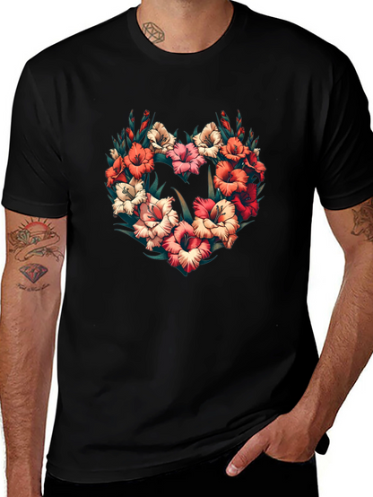 Floral Heart Graphic Black T-Shirt