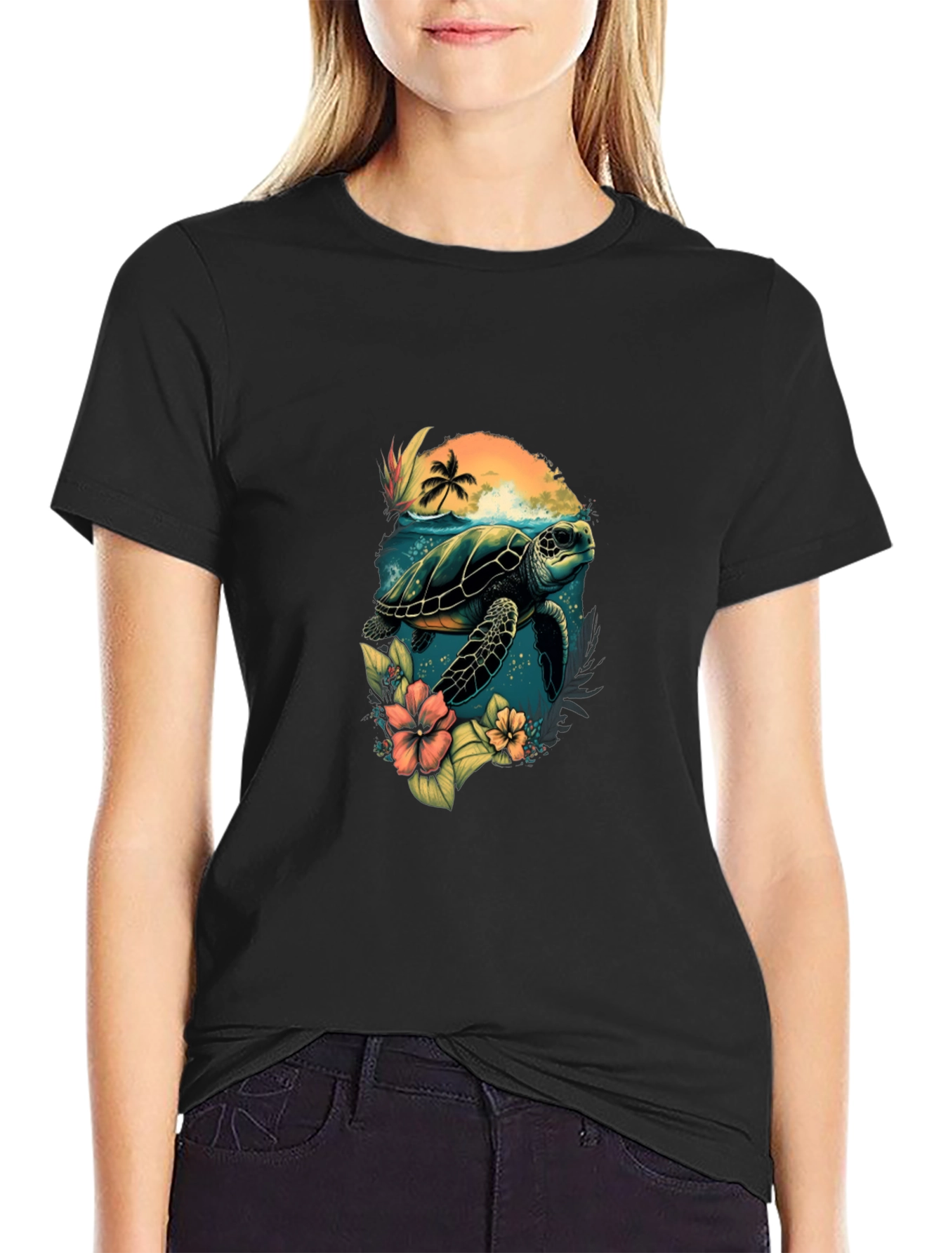 Tropical Turtle Graphic T-Shirt
