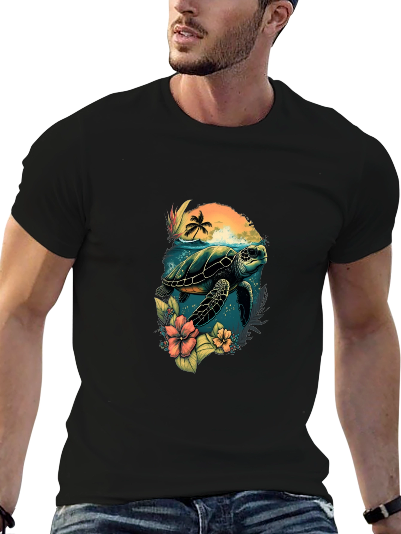 Tropical Turtle Graphic T-Shirt