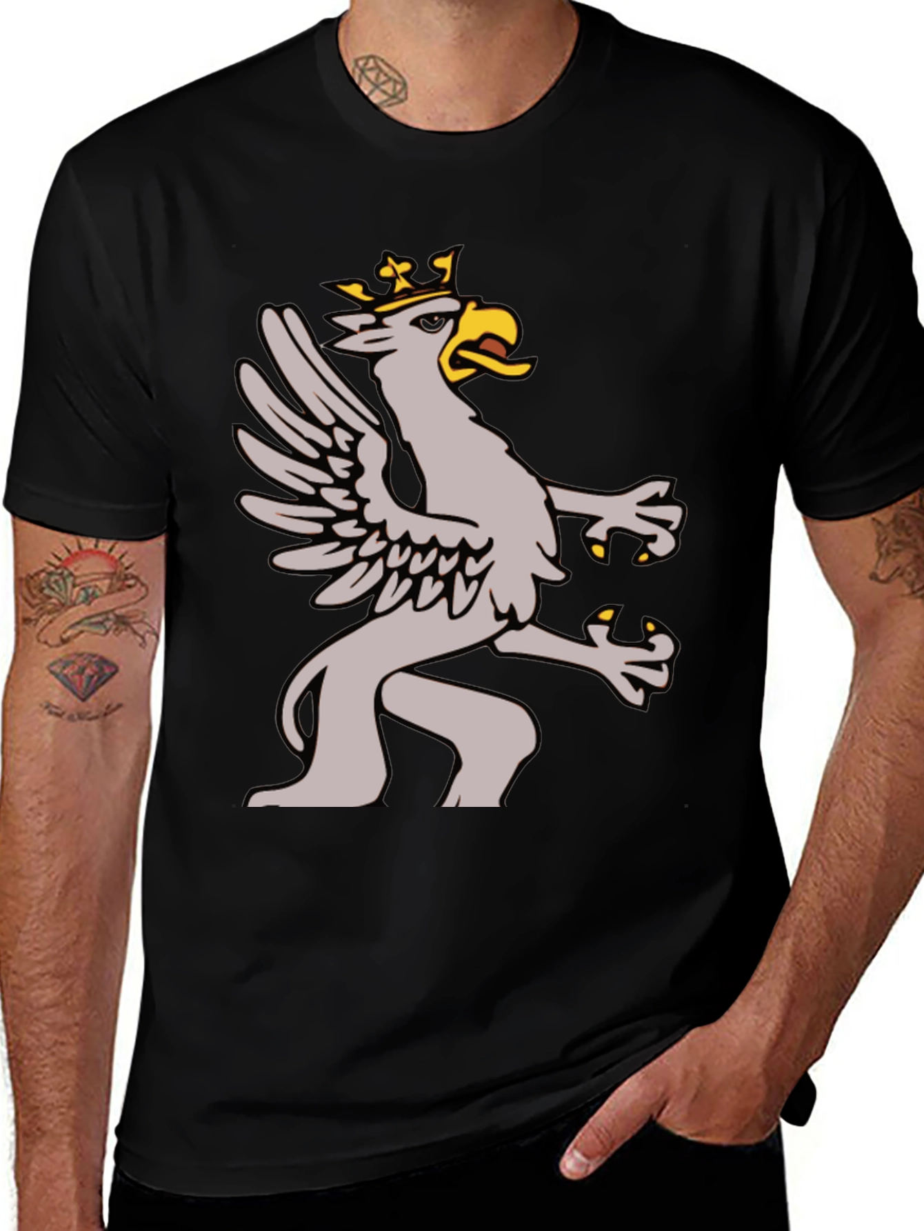 Griffin Graphic Tee - Black Cotton Blend Shirt