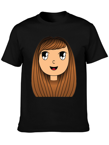 Cartoon Girl Graphic Print Black T-Shirt
