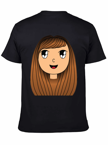 Cartoon Girl Graphic Print Black T-Shirt