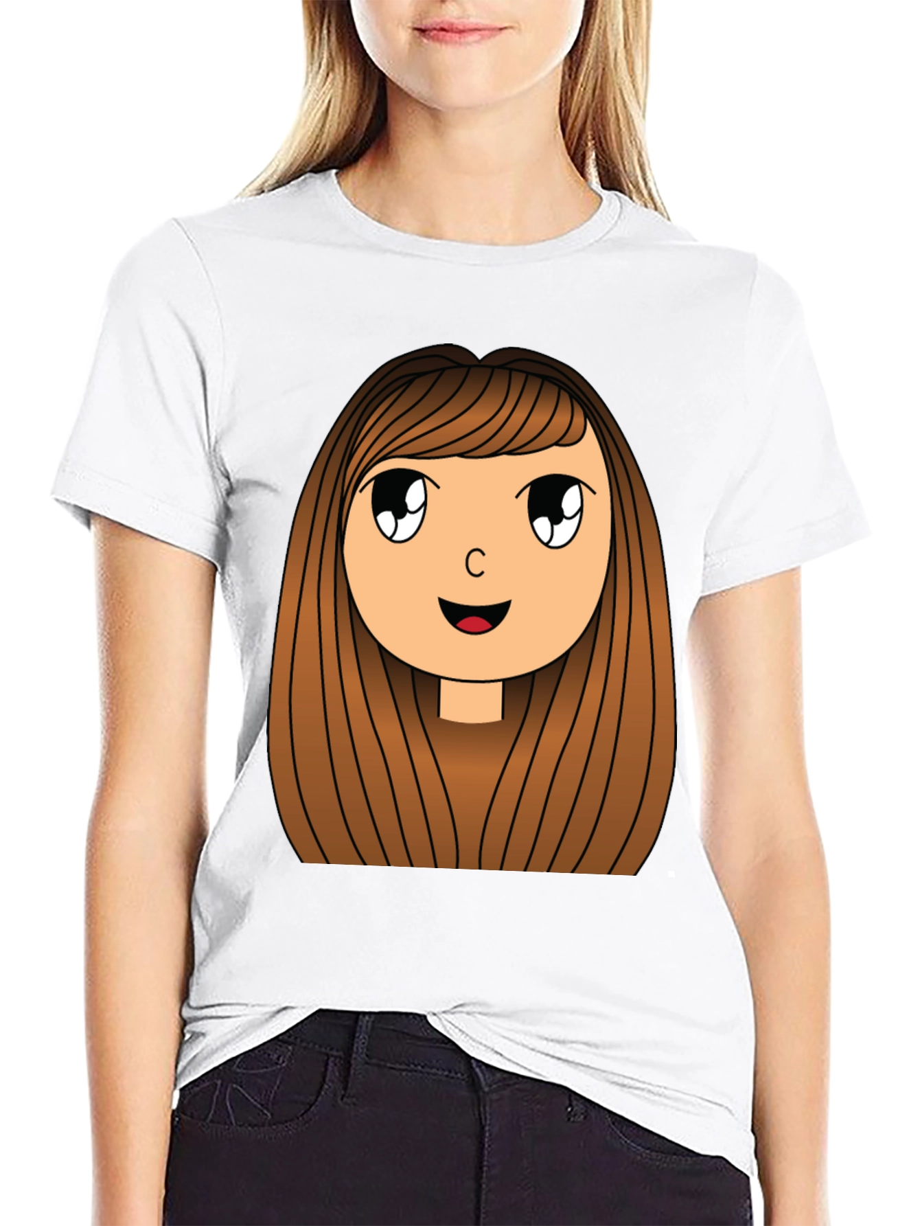 Cartoon Girl Graphic Print Black T-Shirt
