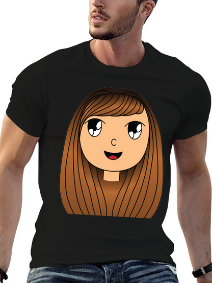 Cartoon Girl Graphic Print Black T-Shirt
