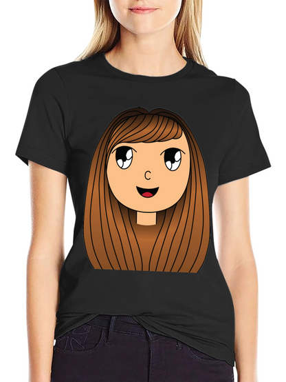 Cartoon Girl Graphic Print Black T-Shirt