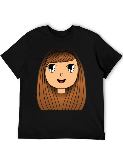 Cartoon Girl Graphic Print Black T-Shirt