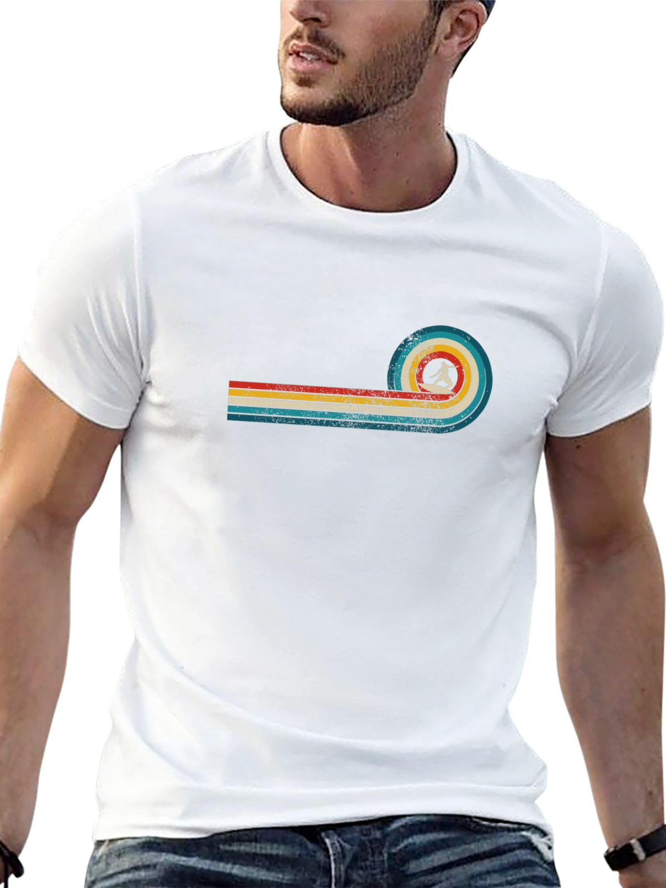 Retro Surfer Graphic Tee - Black Cotton T-Shirt