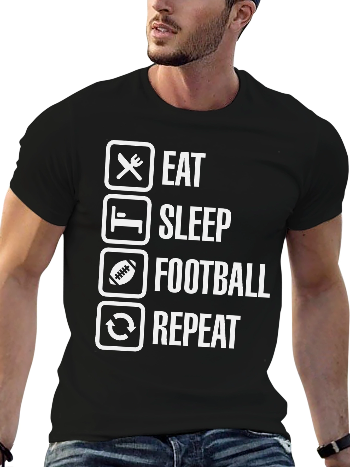 Eat Sleep Football Repeat Black T-Shirt