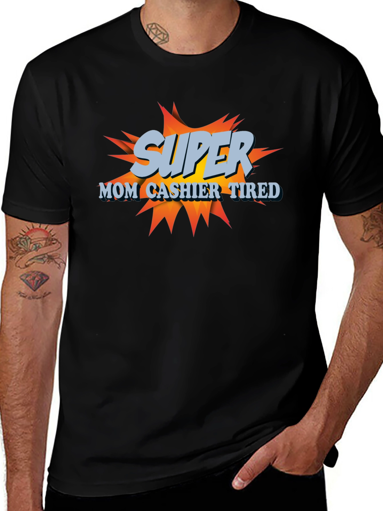 Super Mom Cashier Tired T-Shirt - Black