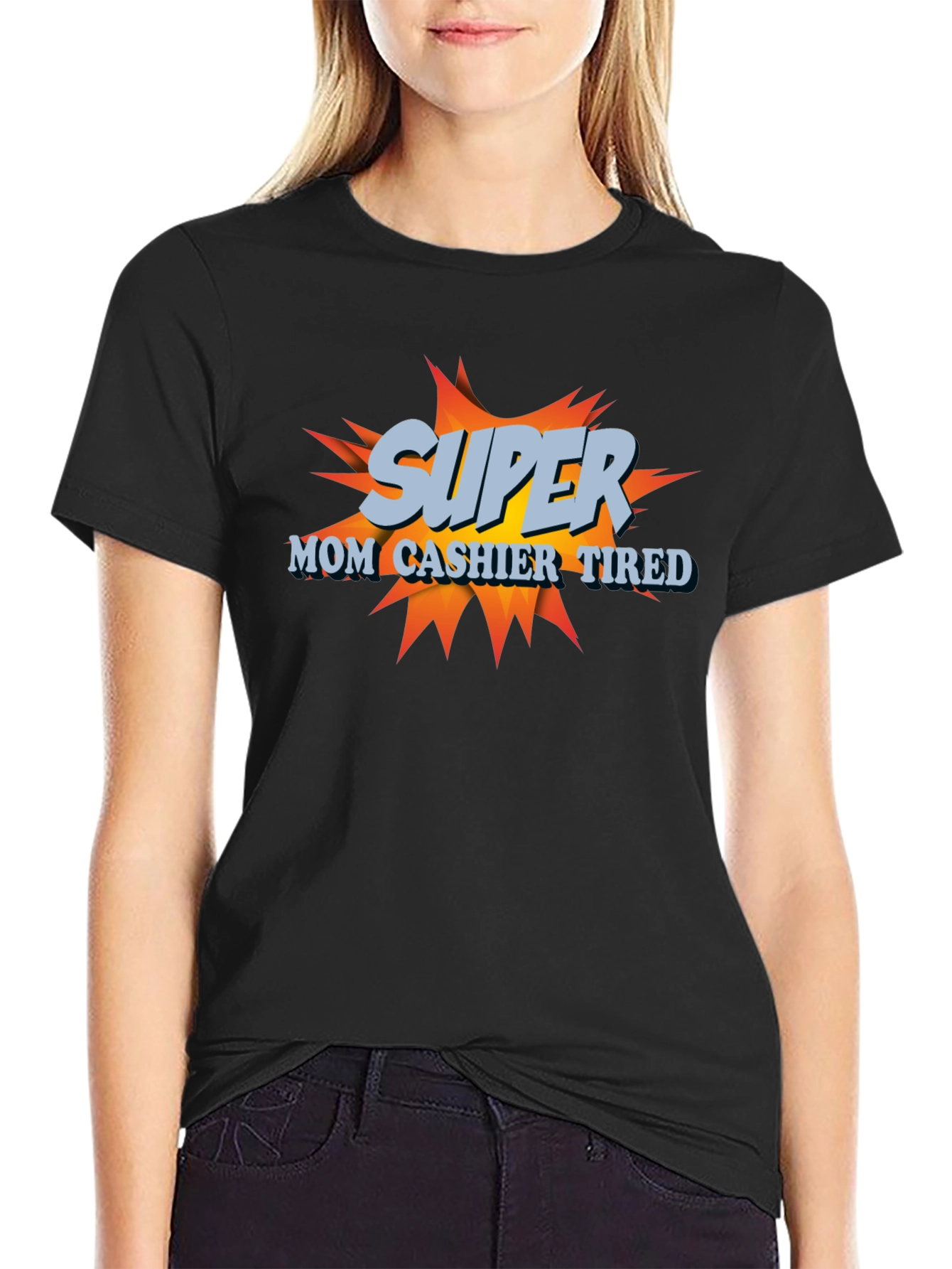 Super Mom Cashier Tired T-Shirt - Black