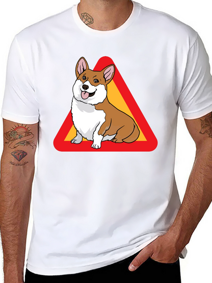Corgi Warning Sign Black T-Shirt