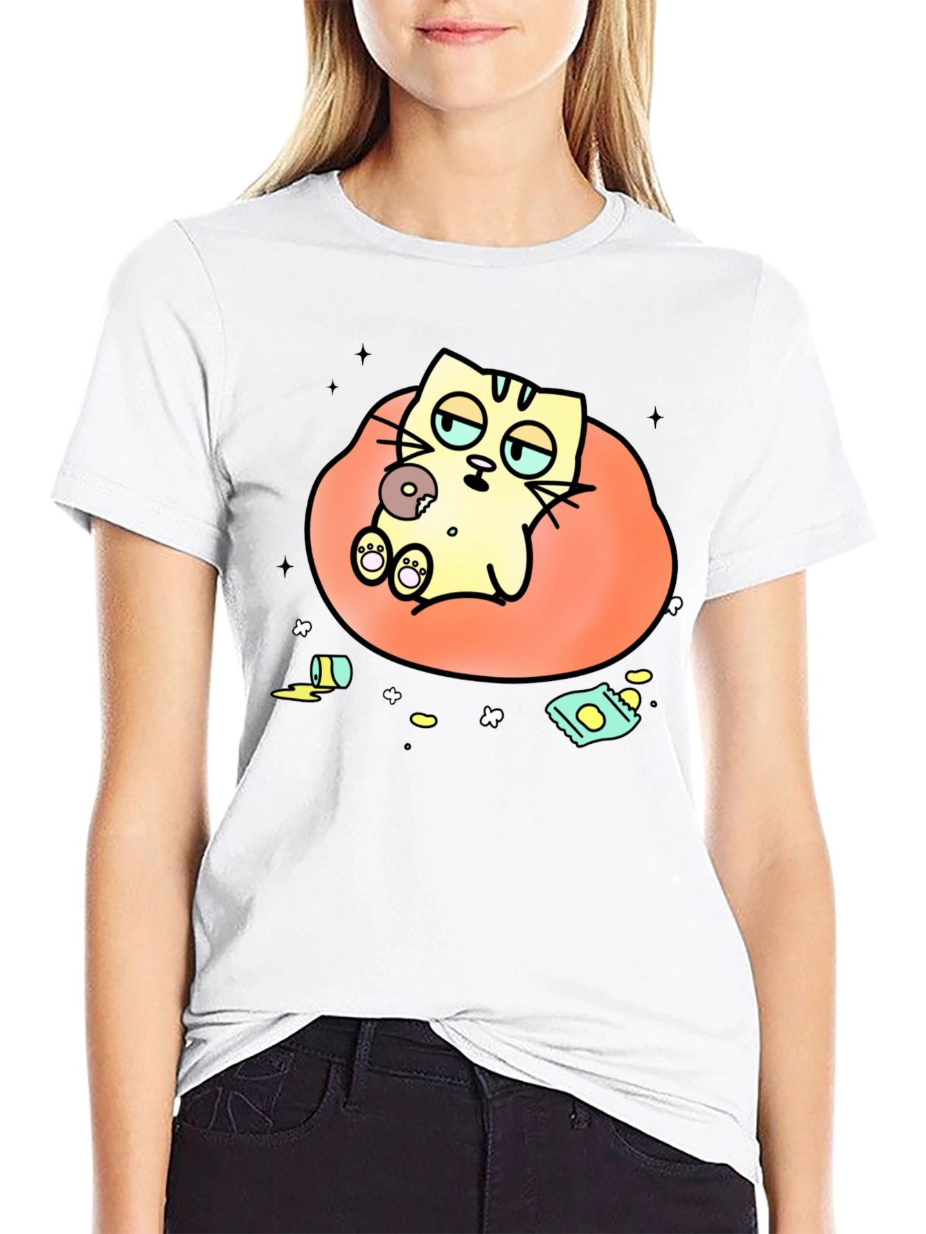 Lazy Cat Cartoon T-Shirt - Relaxed Style