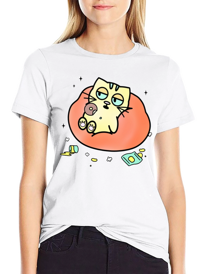Lazy Cat Cartoon T-Shirt - Relaxed Style