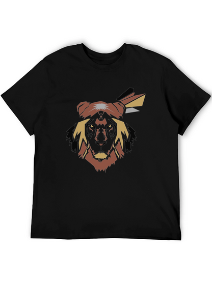 Abstract Lion Head Graphic Tee - Black
