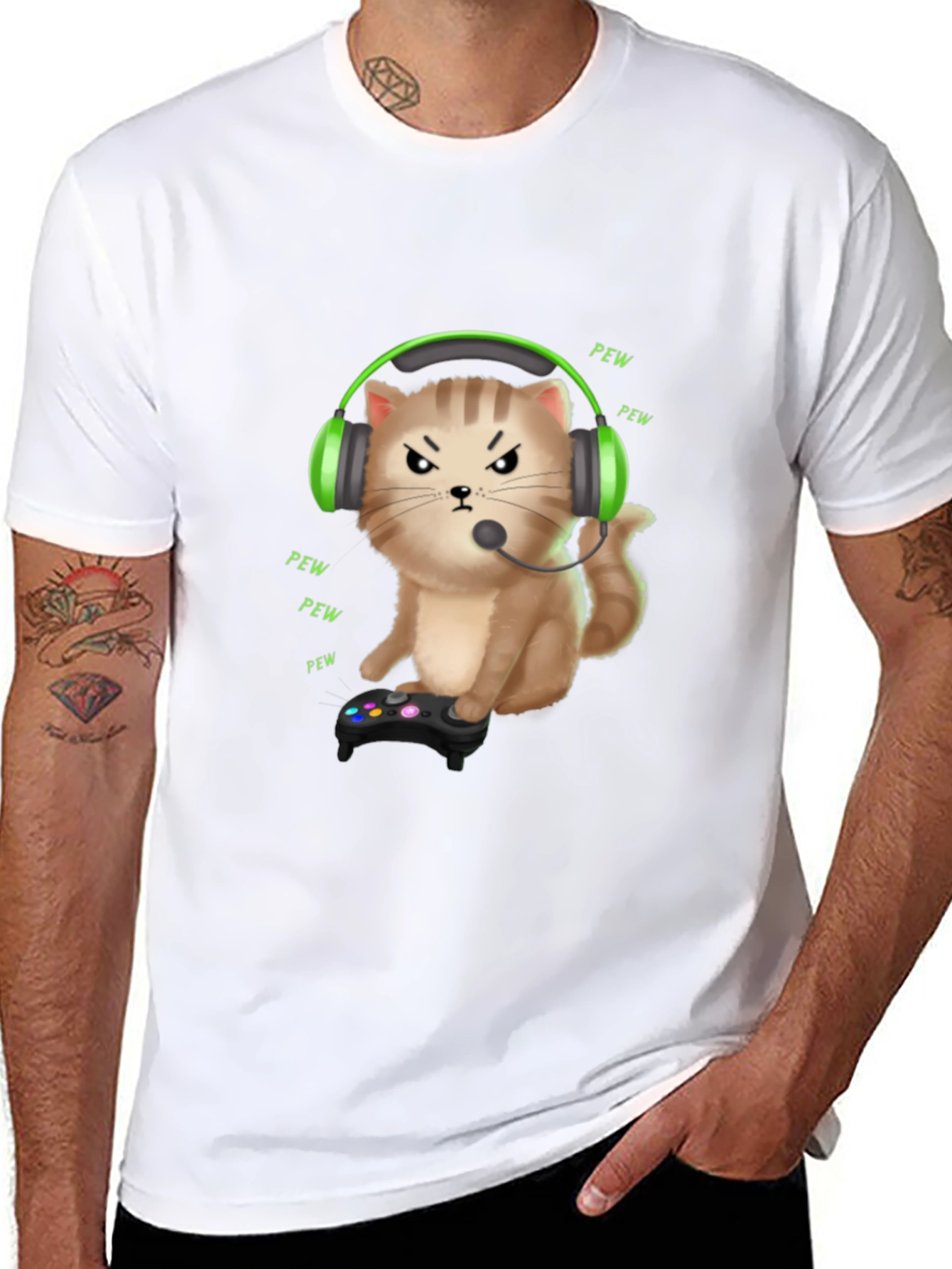 Gamer Cat T-Shirt - Funny Gaming Headset Tee