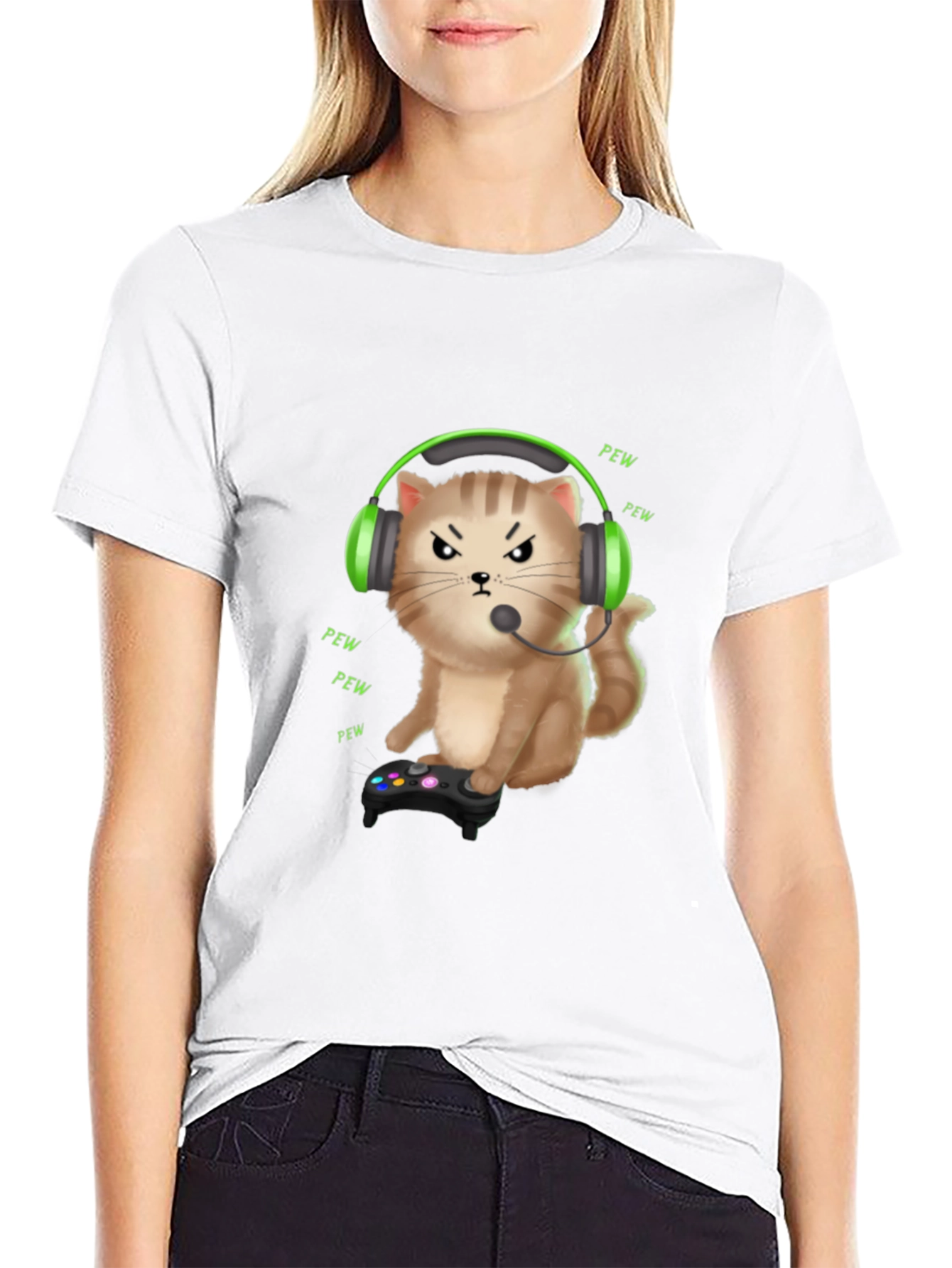 Gamer Cat T-Shirt - Funny Gaming Headset Tee