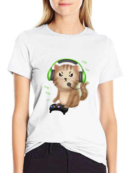 Gamer Cat T-Shirt - Funny Gaming Headset Tee