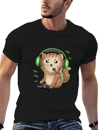 Gamer Cat T-Shirt - Funny Gaming Headset Tee